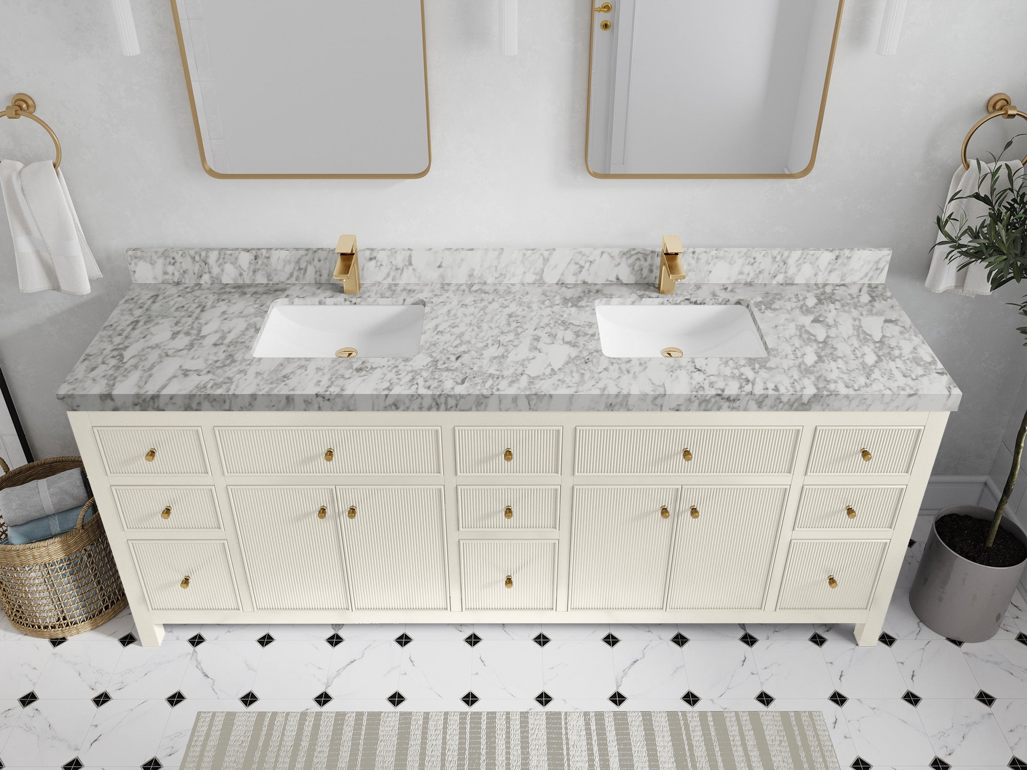 Sonoma 84 in W x 22 in D Free Standing Reeded Double Sink Bathroom Vanity - Willow Bath and Vanity