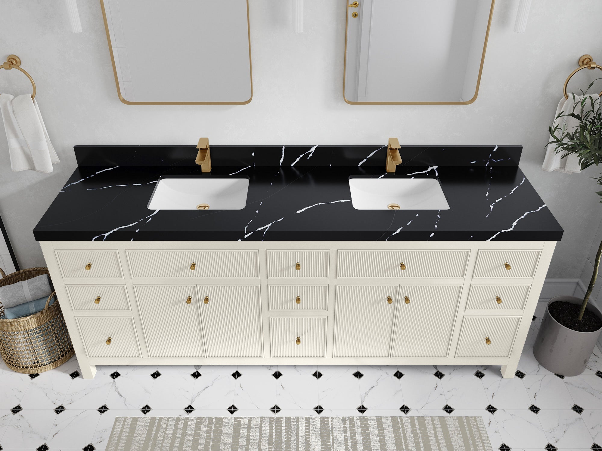 Sonoma 84 in W x 22 in D Free Standing Reeded Double Sink Bathroom Vanity - Willow Bath and Vanity