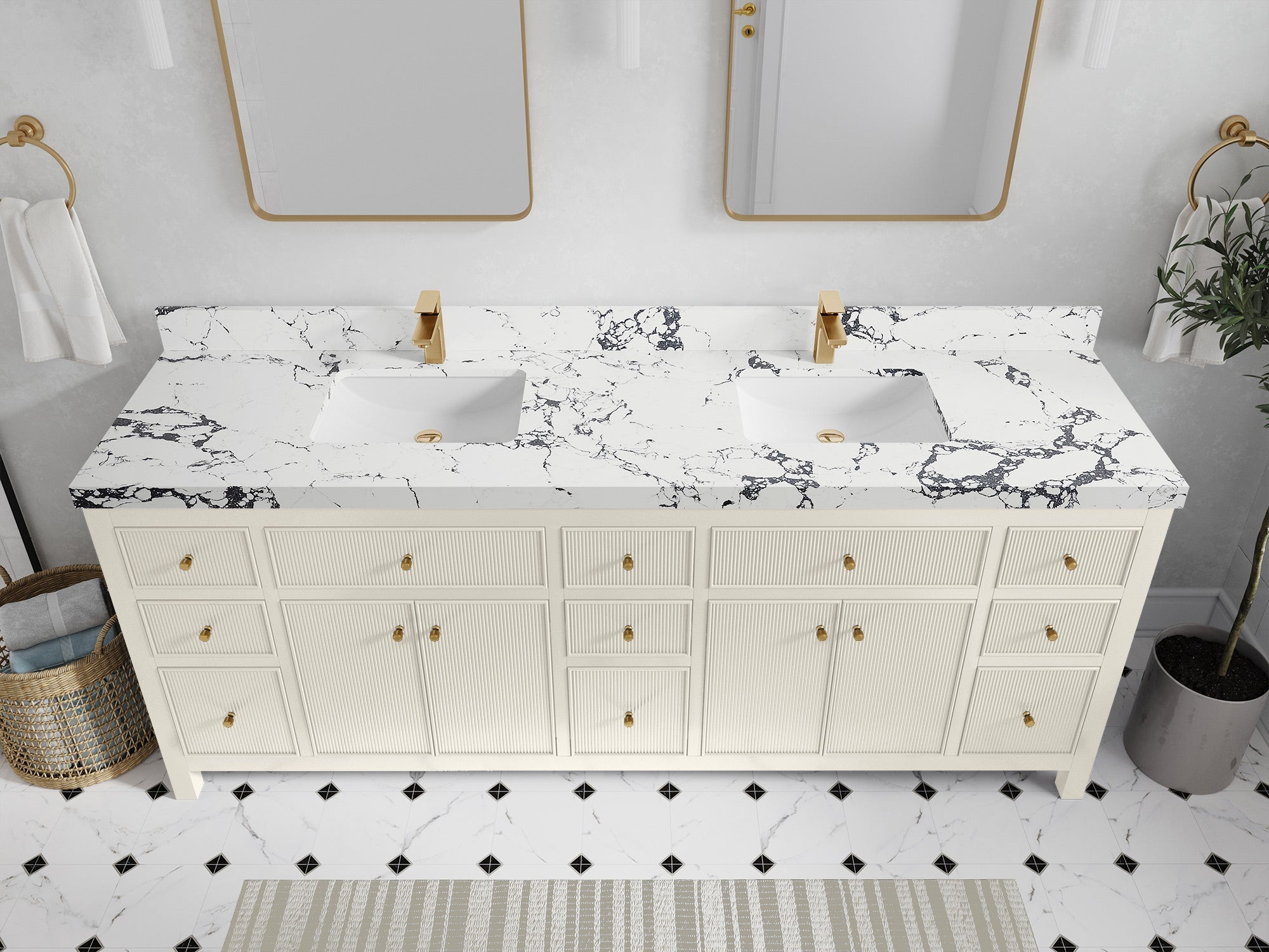 Sonoma 84 in W x 22 in D Free Standing Reeded Double Sink Bathroom Vanity - Willow Bath and Vanity