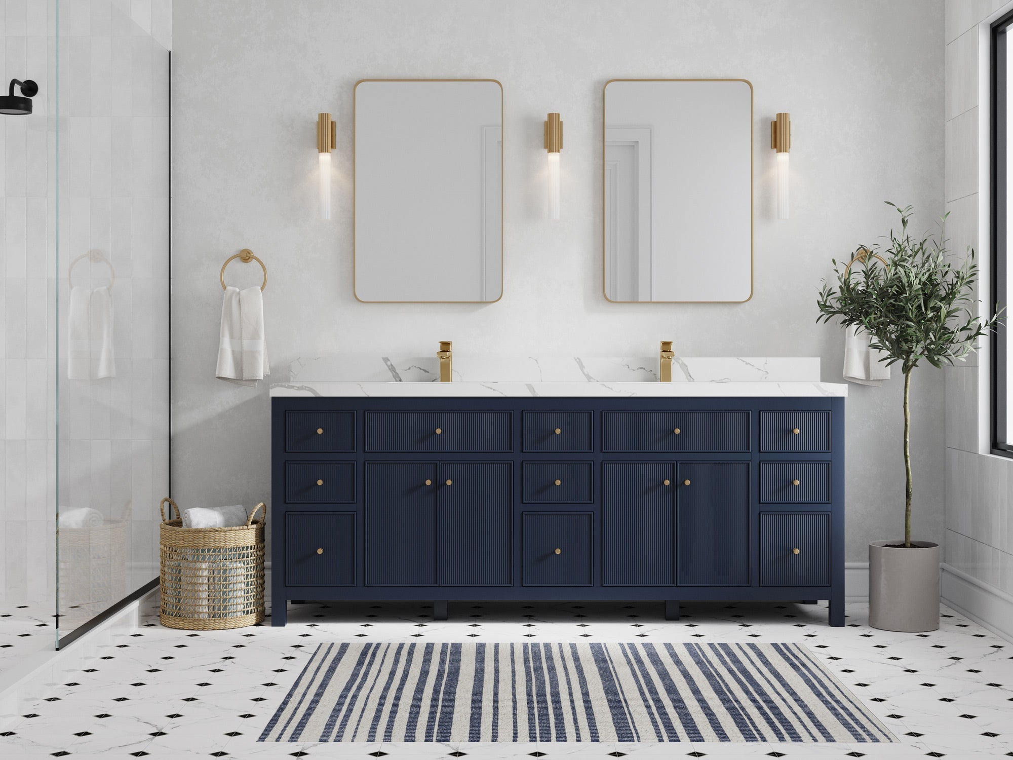 Sonoma 84 in W x 22 in D Free Standing Reeded Double Sink Bathroom Vanity - Willow Bath and Vanity