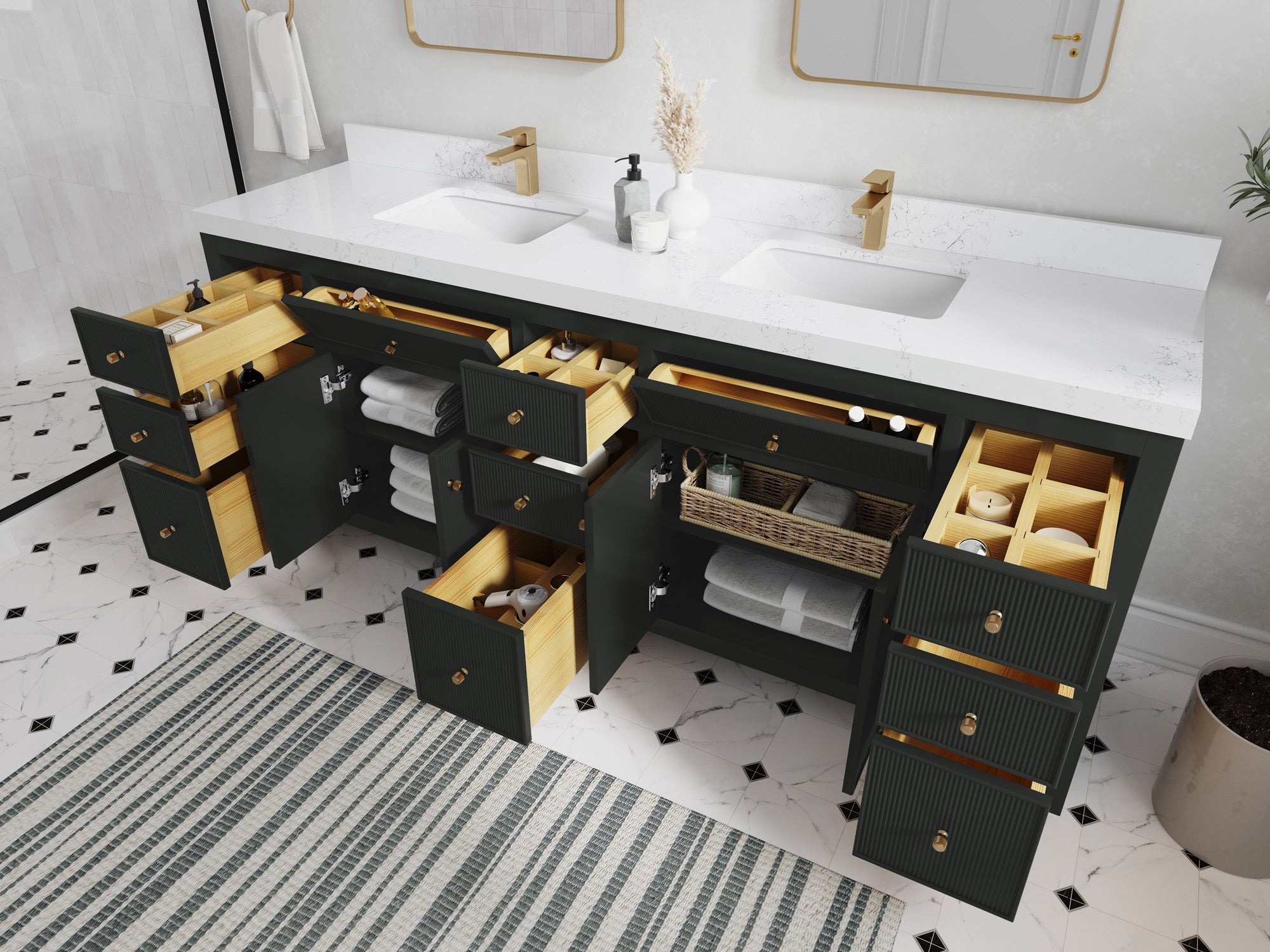 Sonoma 84 in W x 22 in D Free Standing Reeded Double Sink Bathroom Vanity - Willow Bath and Vanity