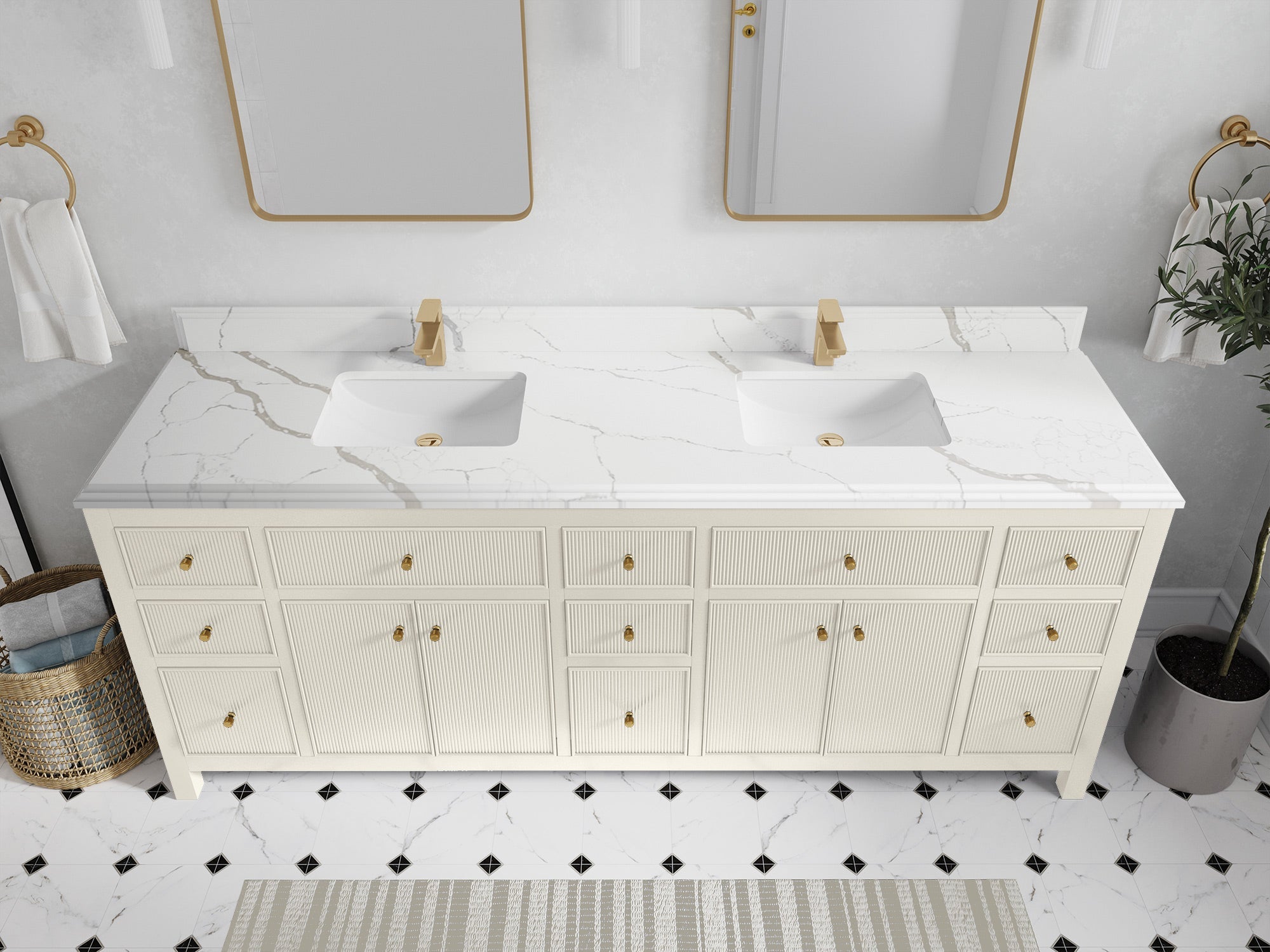 Sonoma 84 in W x 22 in D Free Standing Reeded Double Sink Bathroom Vanity - Willow Bath and Vanity
