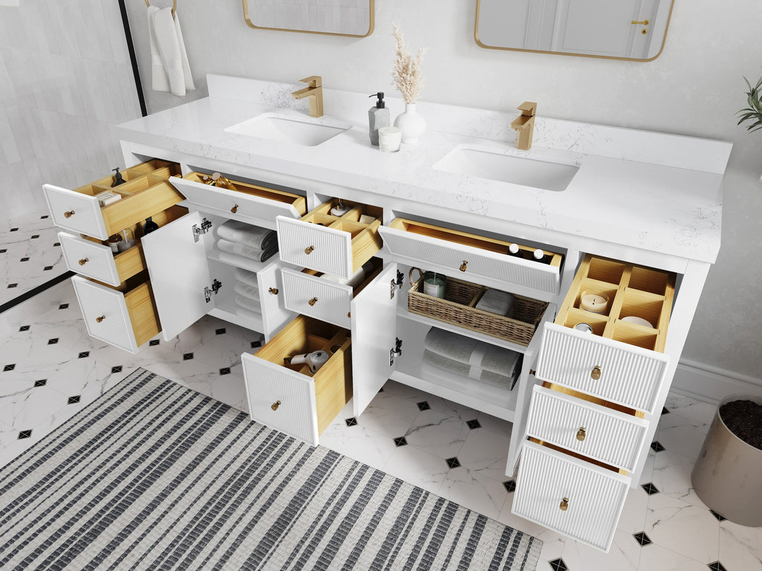 Sonoma 84 in W x 22 in D Free Standing Reeded Double Sink Bathroom Vanity - Willow Bath and Vanity