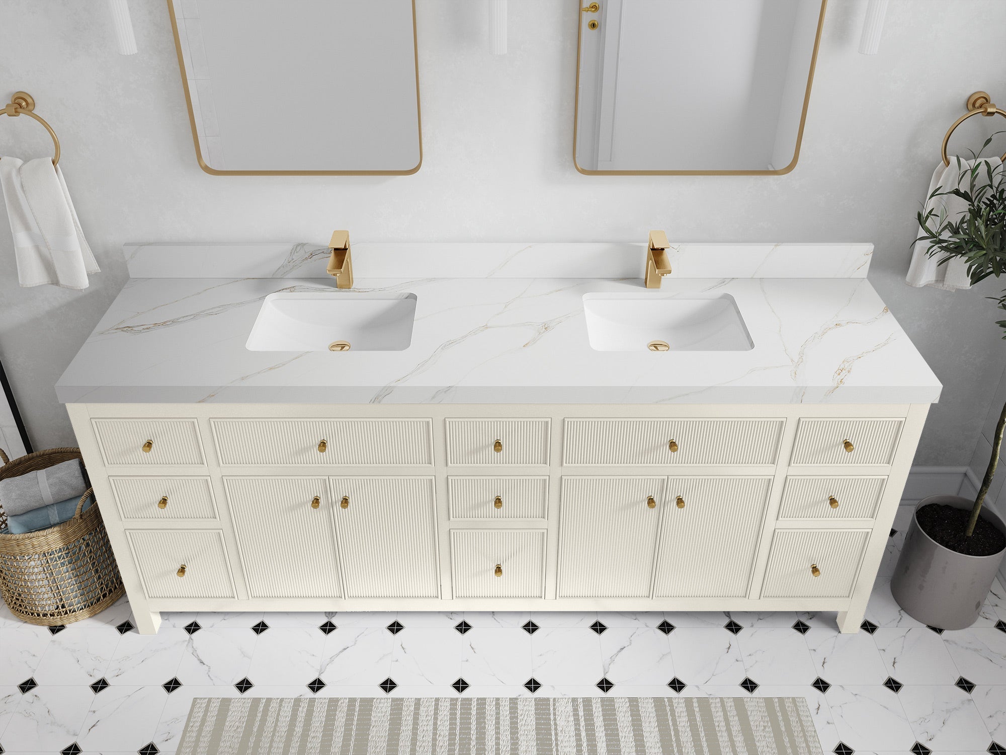 Sonoma 84 in W x 22 in D Free Standing Reeded Double Sink Bathroom Vanity - Willow Bath and Vanity