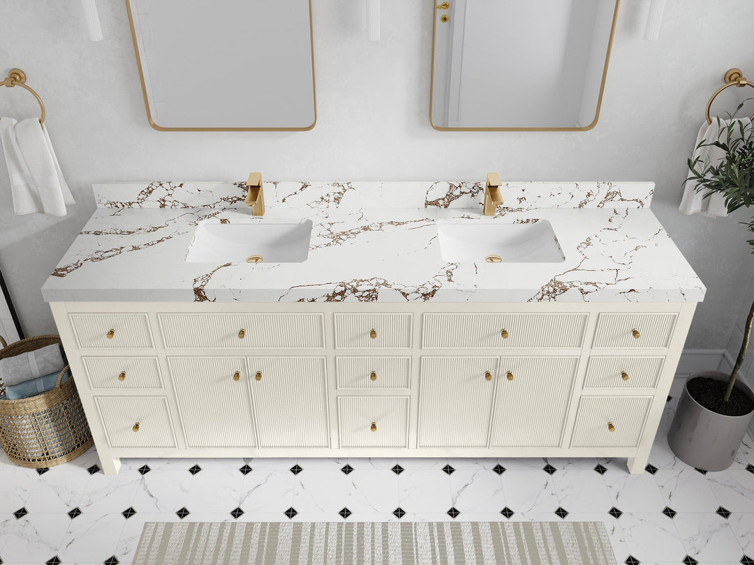 Sonoma 84 in W x 22 in D Free Standing Reeded Double Sink Bathroom Vanity - Willow Bath and Vanity