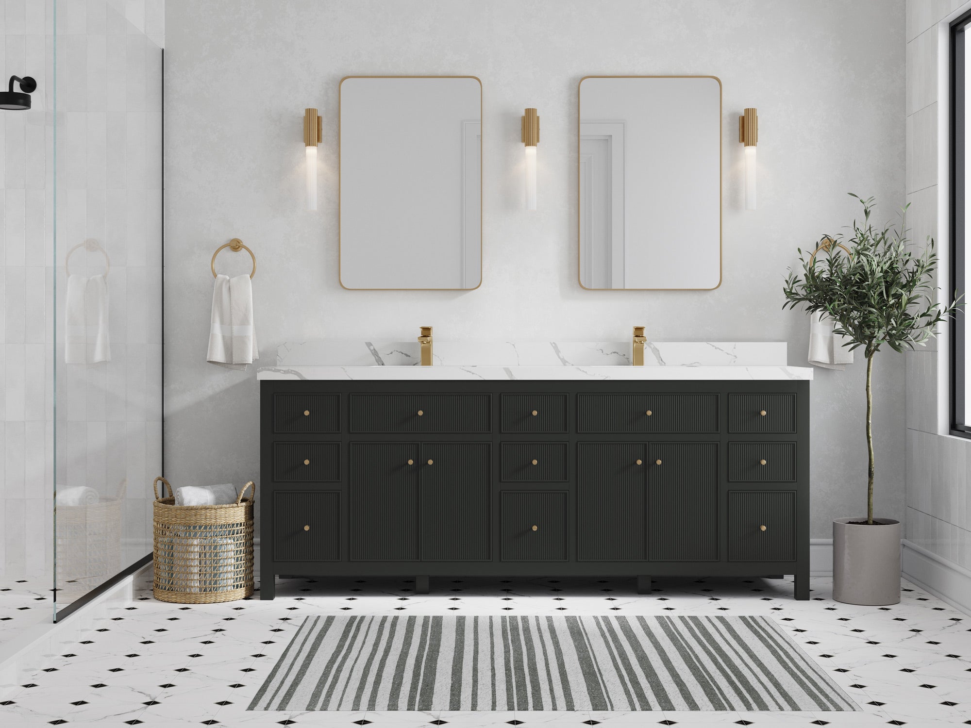 Sonoma 84 in W x 22 in D Free Standing Reeded Double Sink Bathroom Vanity - Willow Bath and Vanity