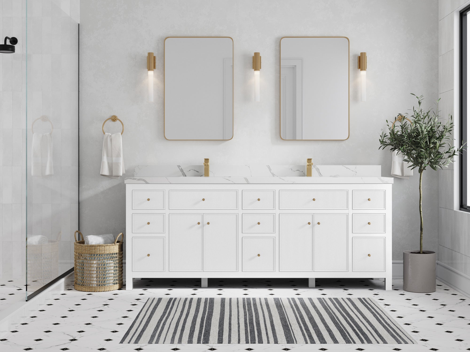 Sonoma 84 in W x 22 in D Free Standing Reeded Double Sink Bathroom Vanity - Willow Bath and Vanity