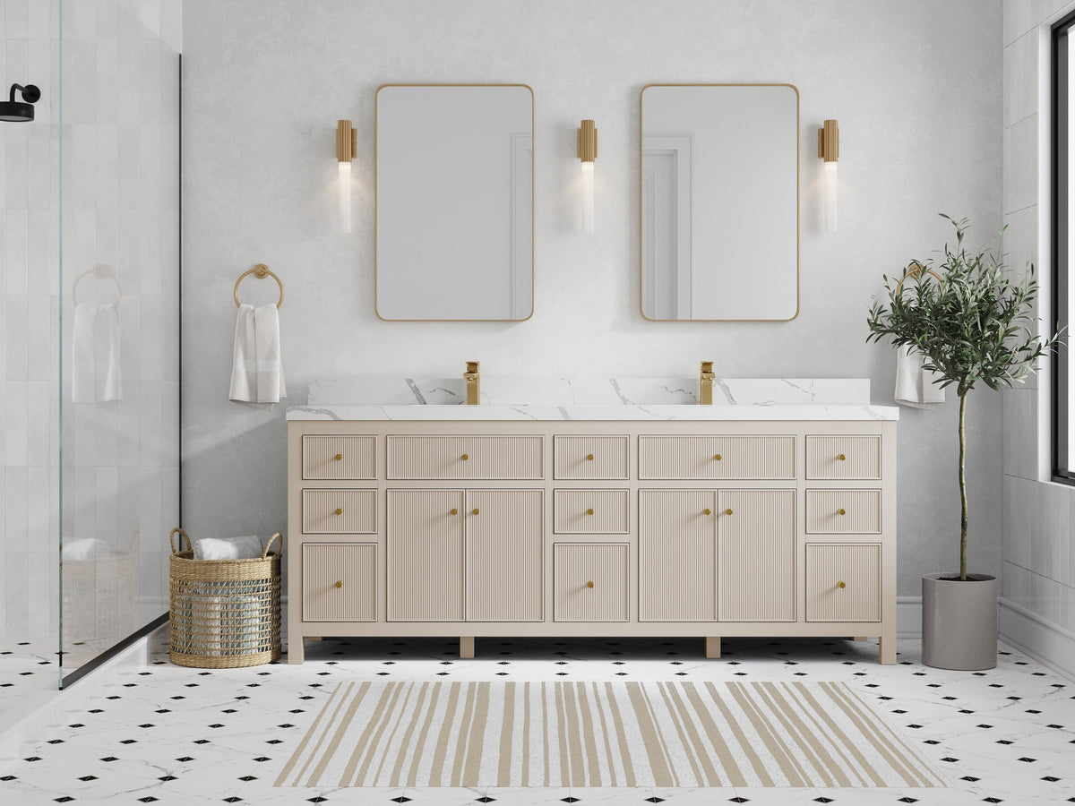 Sonoma 84 in W x 22 in D Free Standing Reeded Double Sink Bathroom Vanity - Willow Bath and Vanity
