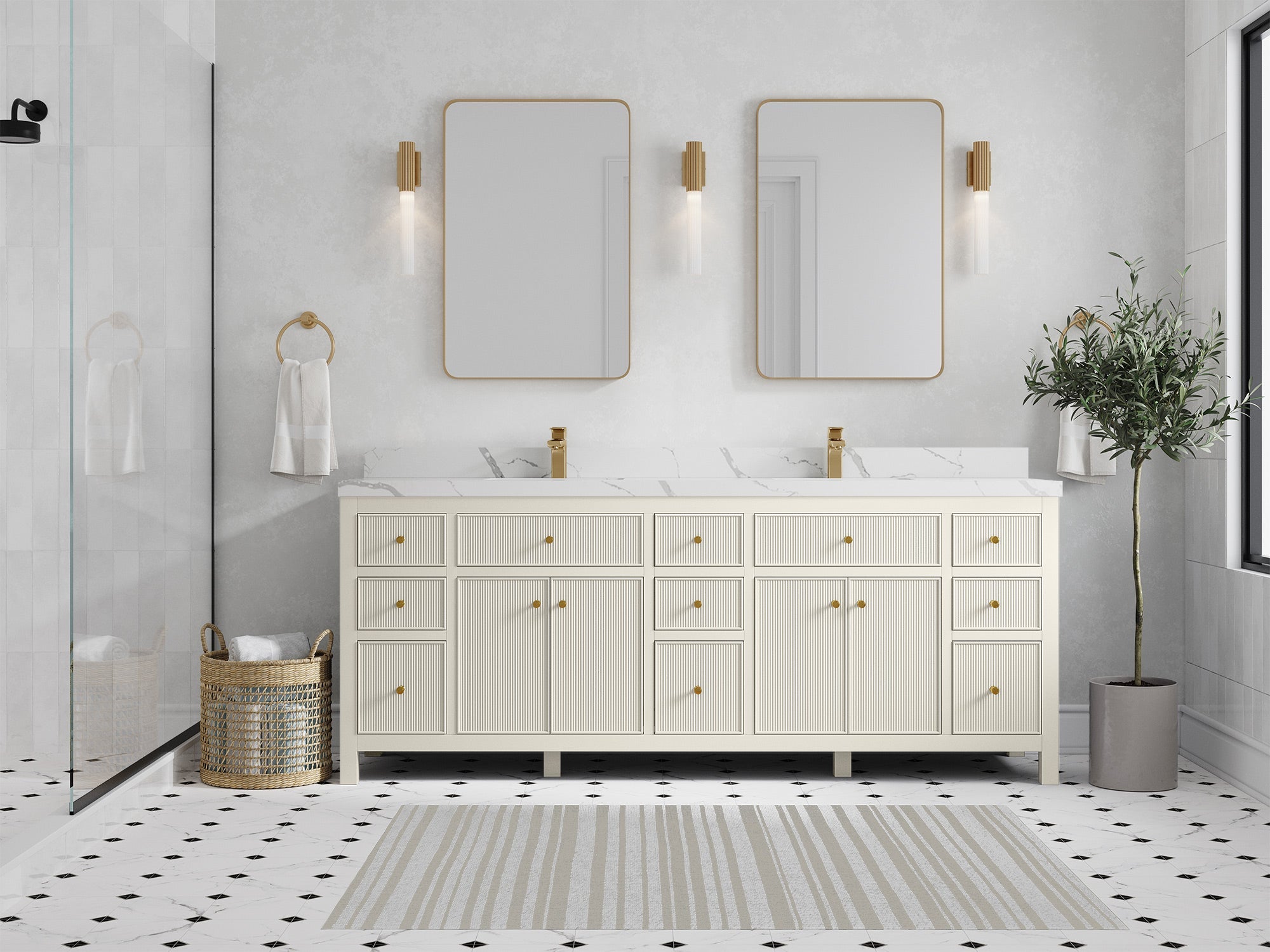 Sonoma 84 in W x 22 in D Free Standing Reeded Double Sink Bathroom Vanity - Willow Bath and Vanity