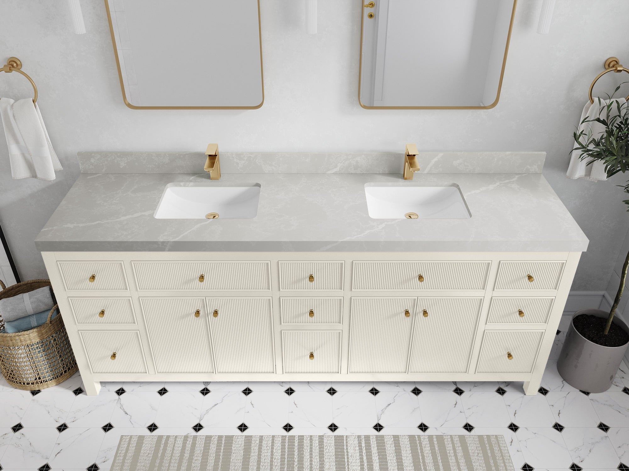 Sonoma 84 in W x 22 in D Free Standing Reeded Double Sink Bathroom Vanity - Willow Bath and Vanity
