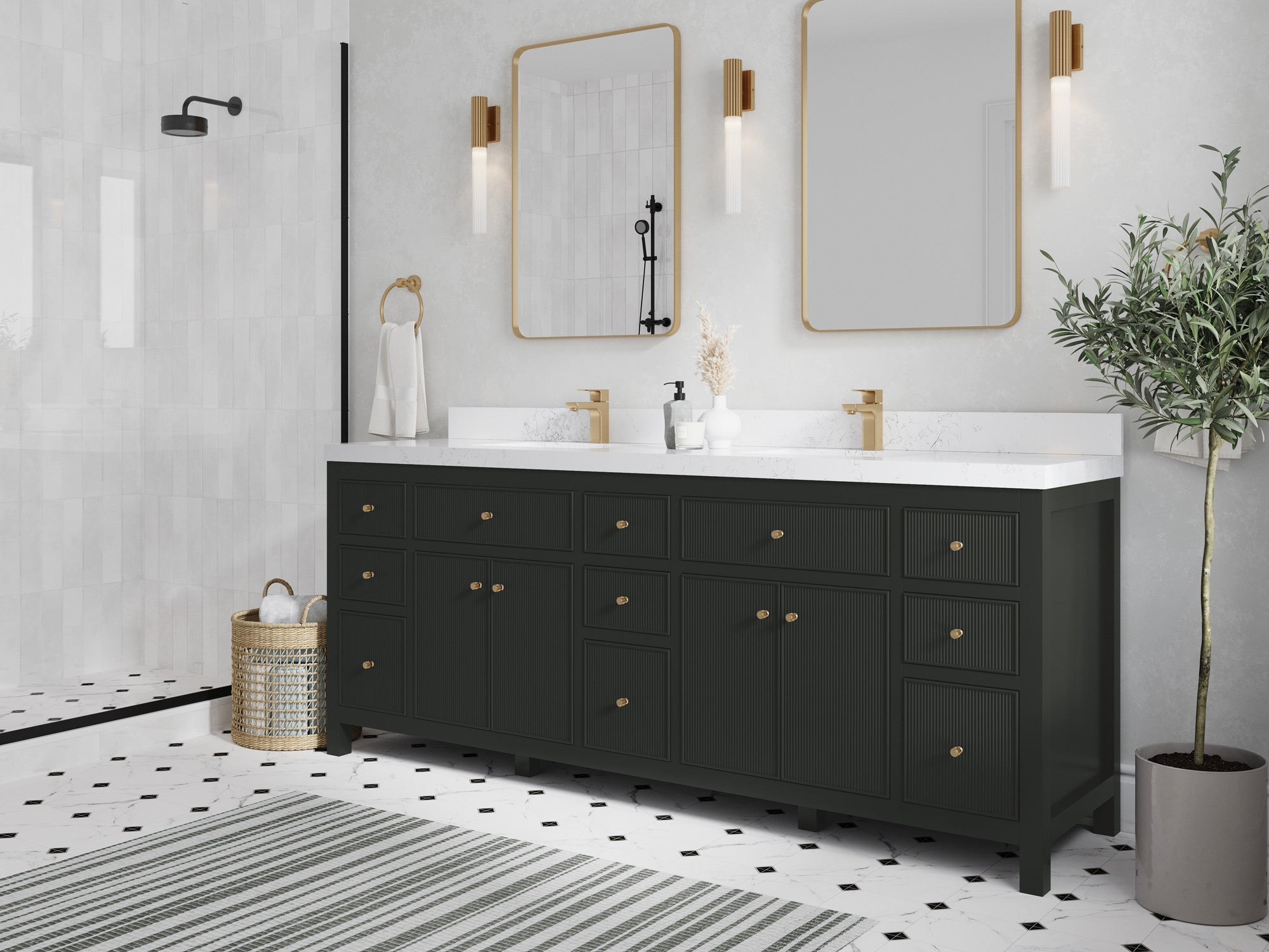 Sonoma 84 in W x 22 in D Free Standing Reeded Double Sink Bathroom Vanity - Willow Bath and Vanity