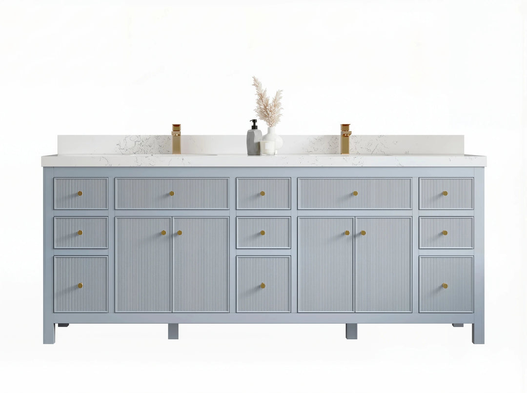 Sonoma 84 in W x 22 in D Free Standing Reeded Double Sink Bathroom Vanity | 
              
                Blue Heather
                
                  
             - SON_BLU_BRS_84 - photo №1