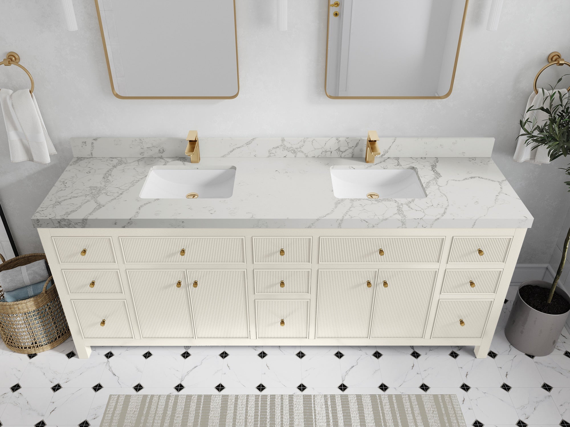 Sonoma 84 in W x 22 in D Free Standing Reeded Double Sink Bathroom Vanity - Willow Bath and Vanity