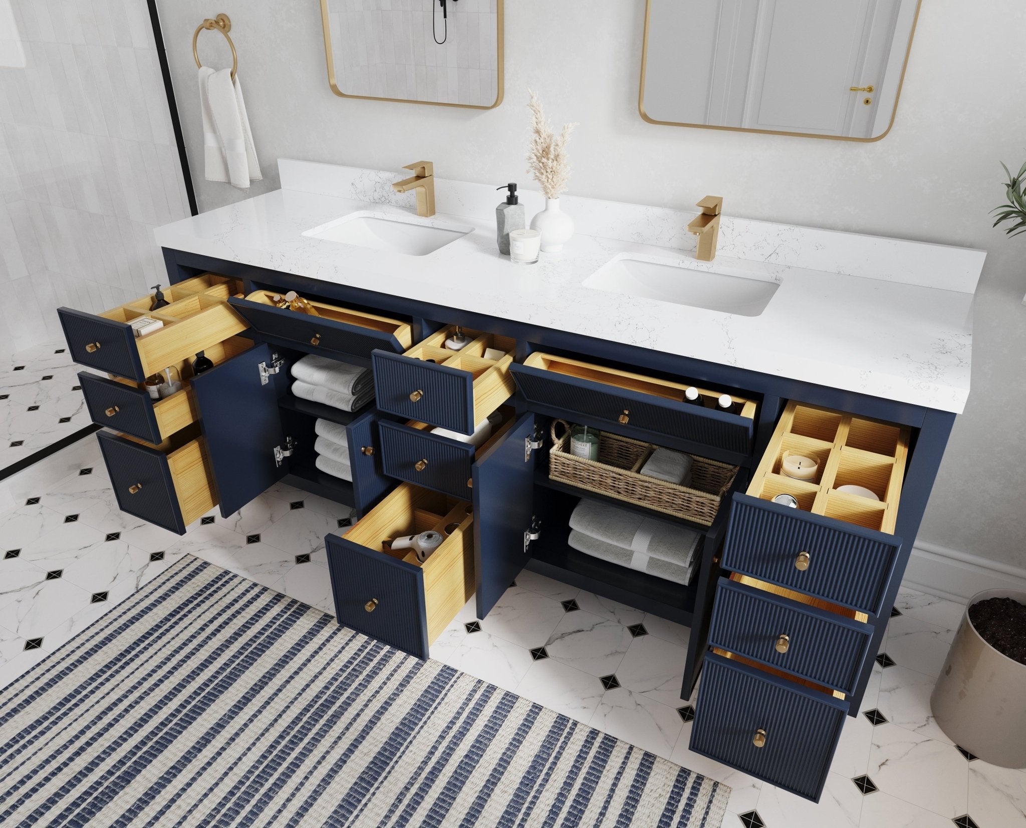 Sonoma 84 in W x 22 in D Free Standing Reeded Double Sink Bathroom Vanity - Willow Bath and Vanity