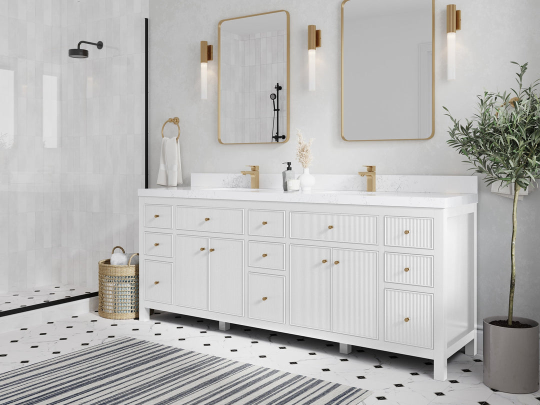 Sonoma 84 in W x 22 in D Free Standing Reeded Double Sink Bathroom Vanity - Willow Bath and Vanity