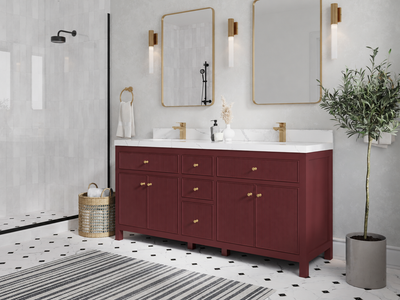 Sonoma Burgundy 72-inch double sink vanity — bathroom styling view