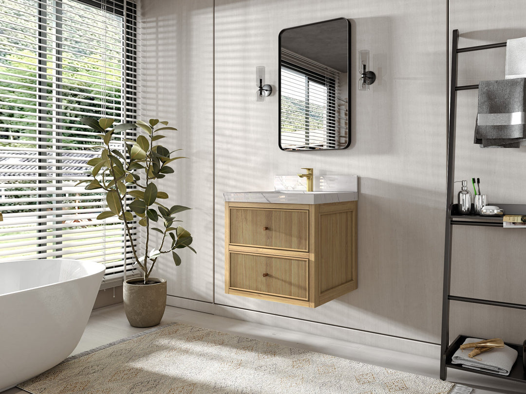 Sonoma Floating Teak 24 in. W x 22 in. D Single Sink Bathroom Vanity - Willow Bath and Vanity