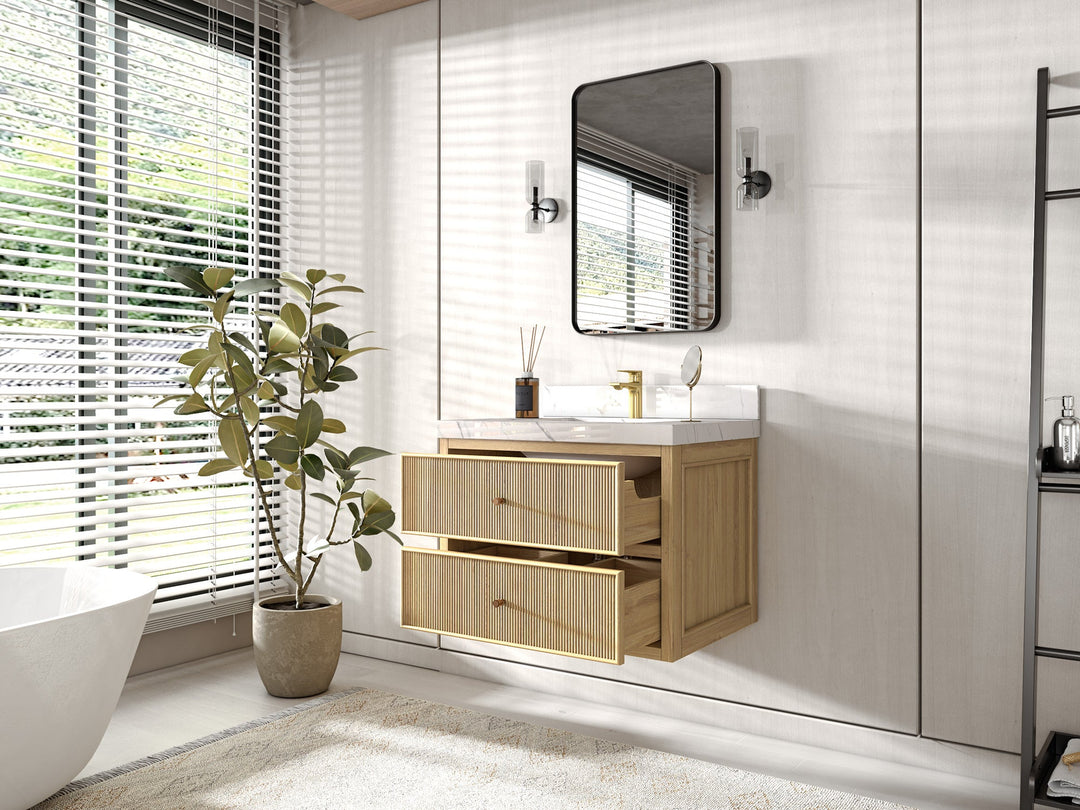 Sonoma Floating Teak 30 in. W x 22 in. D Single Sink Bathroom Vanity - Willow Bath and Vanity
