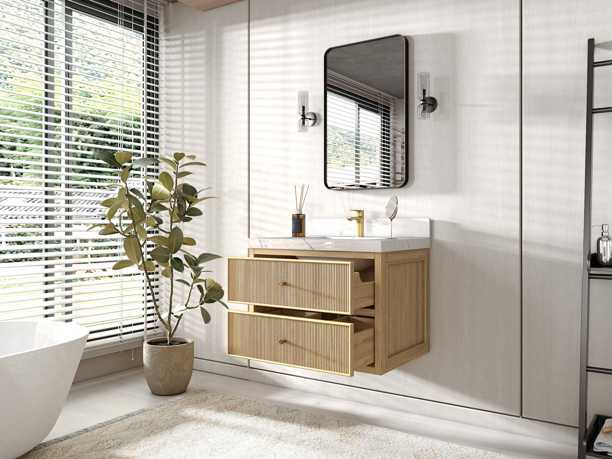 Sonoma Floating Teak 30 in. W x 22 in. D Single Sink Bathroom Vanity - Willow Bath and Vanity