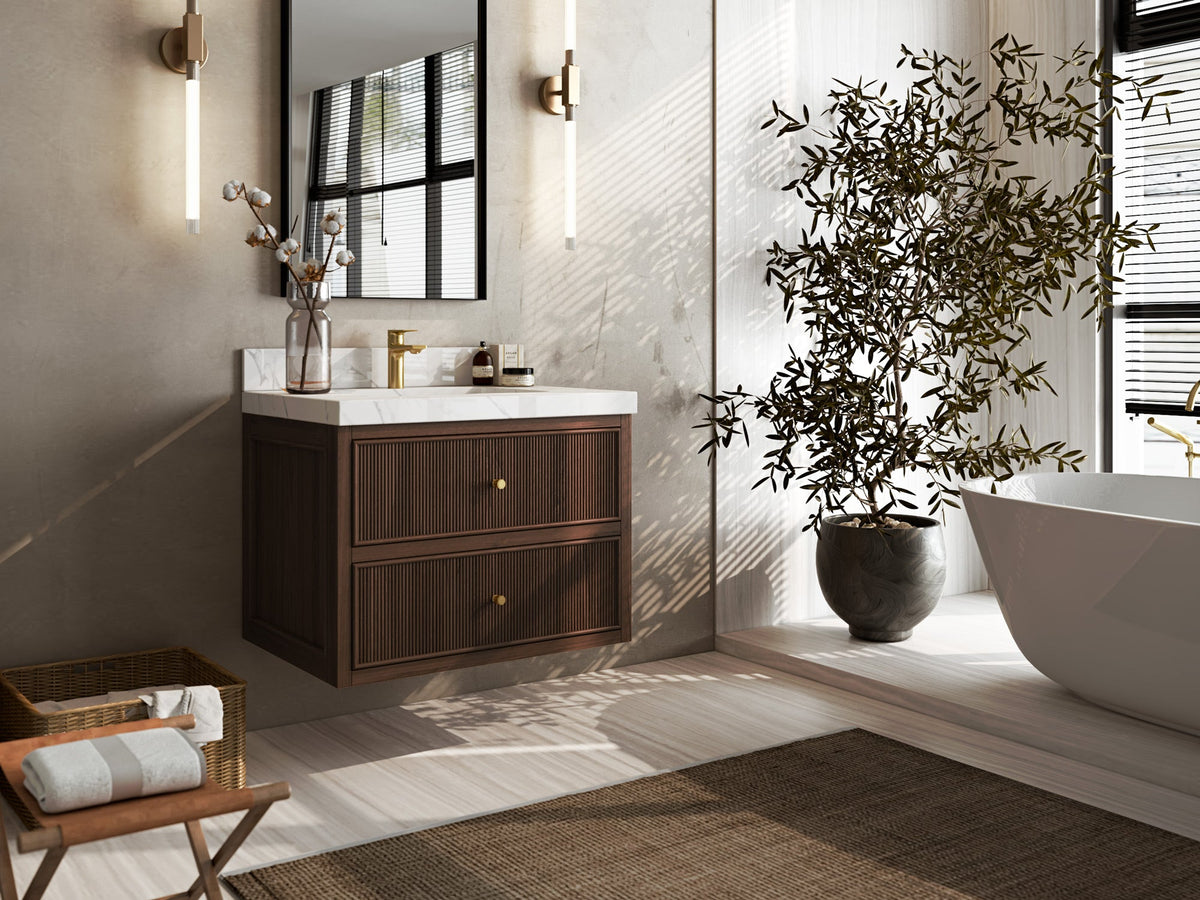 Sonoma Floating Teak 30 in. W x 22 in. D Single Sink Bathroom Vanity - Willow Bath and Vanity