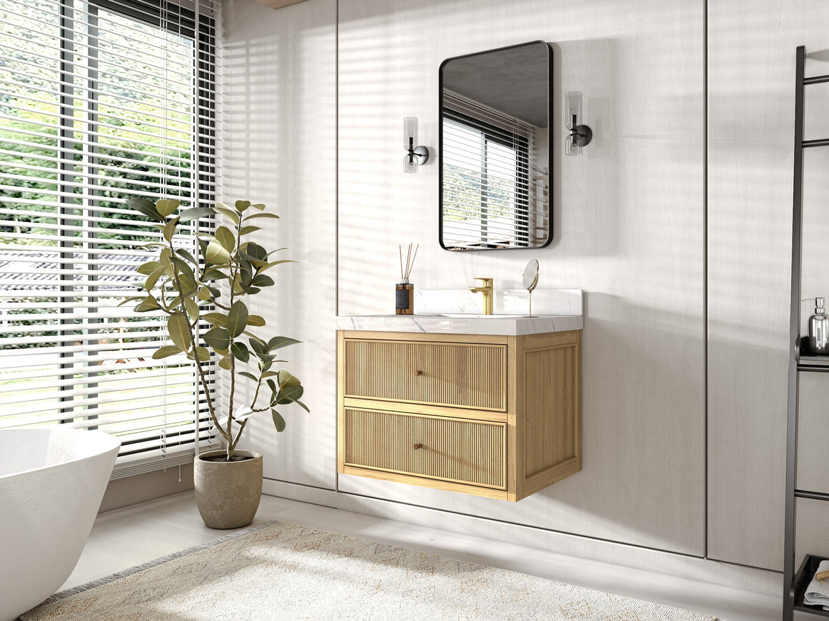 Sonoma Floating Teak 30 in. W x 22 in. D Single Sink Bathroom Vanity - Willow Bath and Vanity