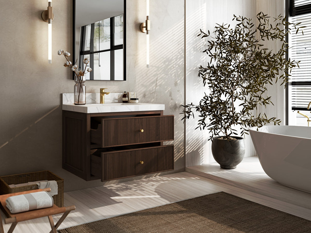 Sonoma Floating Teak 30 in. W x 22 in. D Single Sink Bathroom Vanity - Willow Bath and Vanity