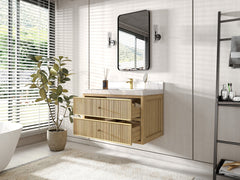 Sonoma Reeded Floating Teak 36 in. W x 22 in. D Center Sink Bathroom Vanity - photo 3