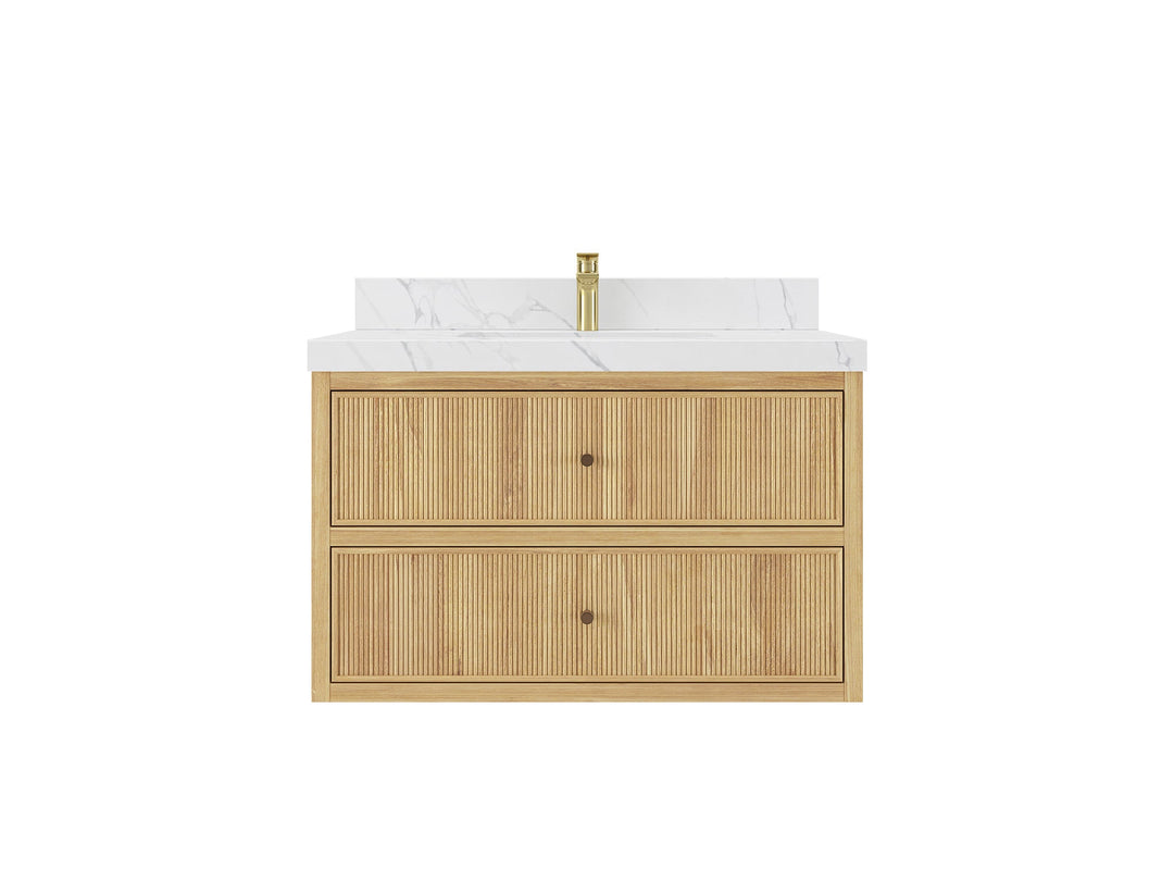 Sonoma Floating Teak 36 in. W x 22 in. D Center Sink Bathroom Vanity - Willow Bath and Vanity