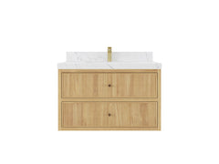 Sonoma Reeded Floating Teak 36 in. W x 22 in. D Center Sink Bathroom Vanity - photo 1
