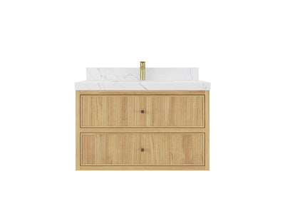 Sonoma Floating Teak 36 in. W x 22 in. D Center Sink Bathroom Vanity - Willow Bath and Vanity