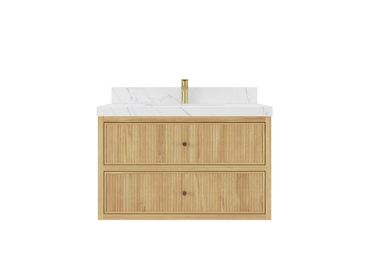 Sonoma Floating Teak 36 in. W x 22 in. D Center Sink Bathroom Vanity - photo 1