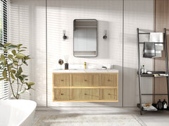 Sonoma Reeded Floating Teak 48 in. W x 22 in. D Single Sink Bathroom Vanity - photo 4