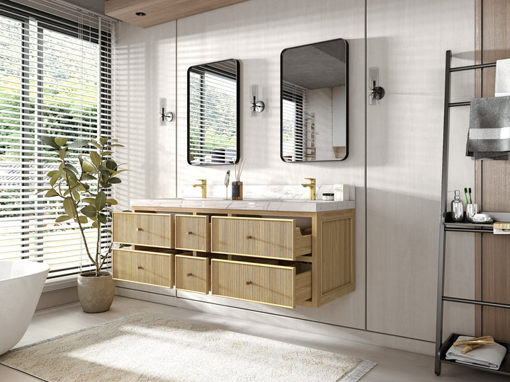 Sonoma Floating Teak 60 in. W x 22 in. D Double Sink Bathroom Vanity - photo 3