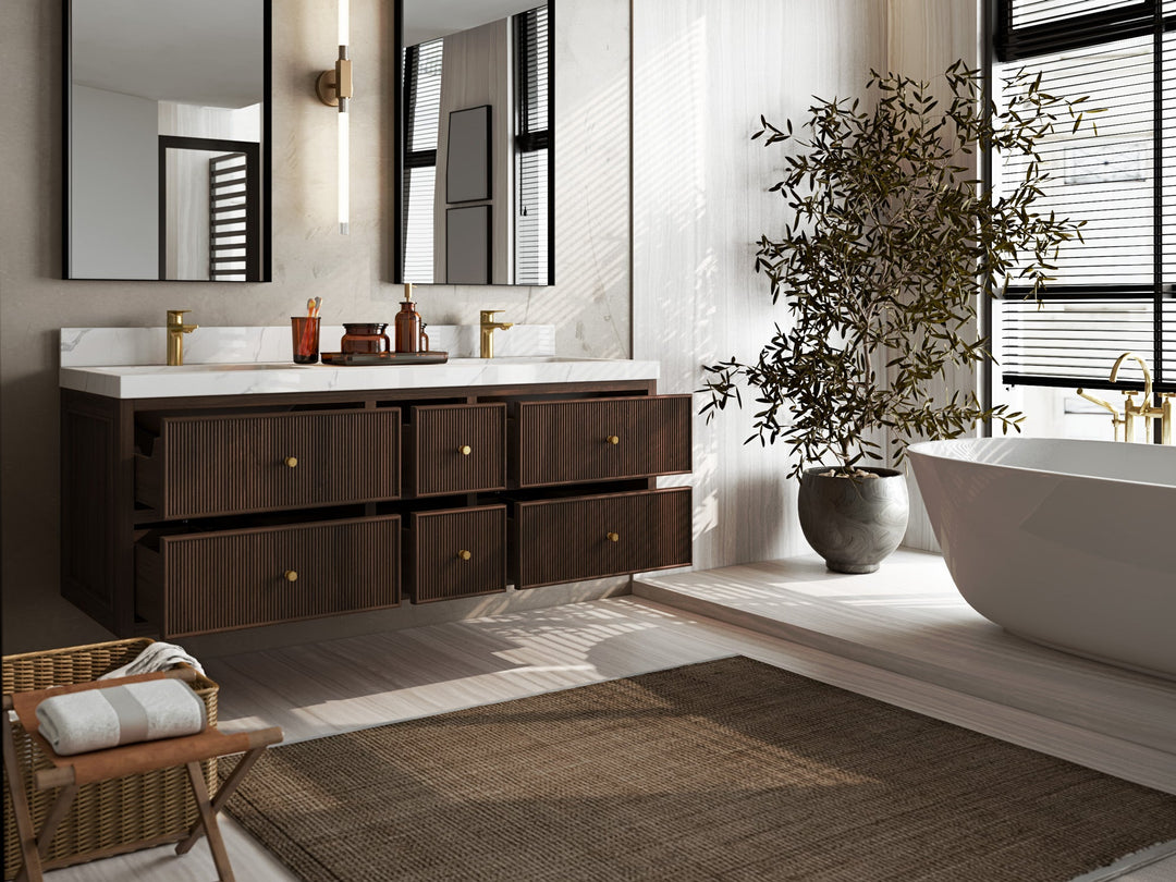 Sonoma Floating Teak 60 in. W x 22 in. D Double Sink Bathroom Vanity - Willow Bath and Vanity