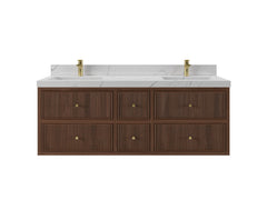 Sonoma Reeded Floating Teak 60 in. W x 22 in. D Double Sink Bathroom Vanity - photo 1