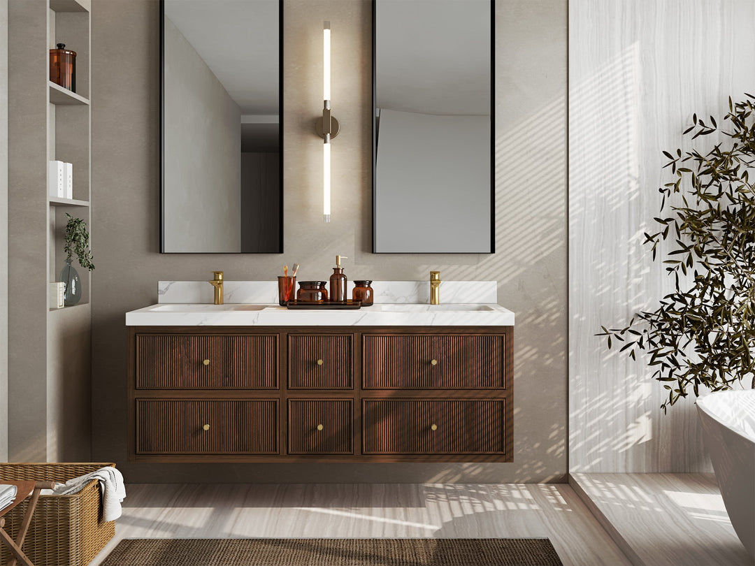 Sonoma Floating Teak 60 in. W x 22 in. D Double Sink Bathroom Vanity - Willow Bath and Vanity