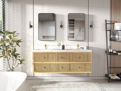 Sonoma Reeded Floating Teak 60 in. W x 22 in. D Double Sink Bathroom Vanity - photo 4