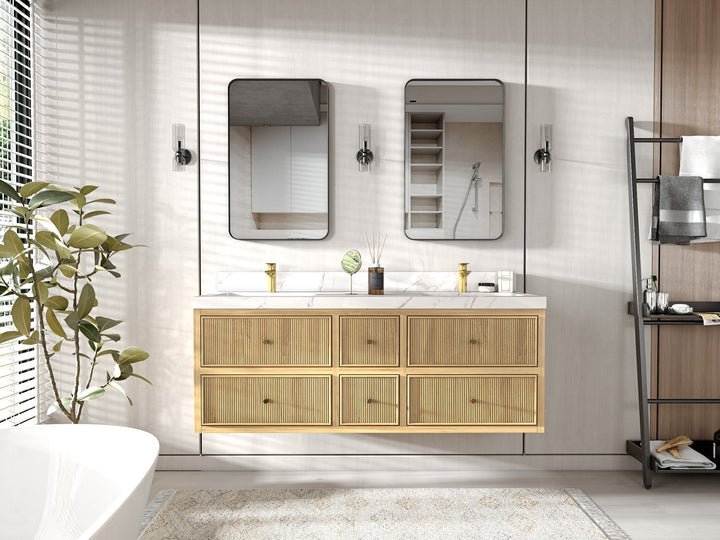 Sonoma Floating Teak 60 in. W x 22 in. D Double Sink Bathroom Vanity - photo 4