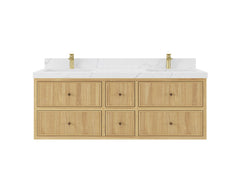 Sonoma Reeded Floating Teak 60 in. W x 22 in. D Double Sink Bathroom Vanity - photo 1