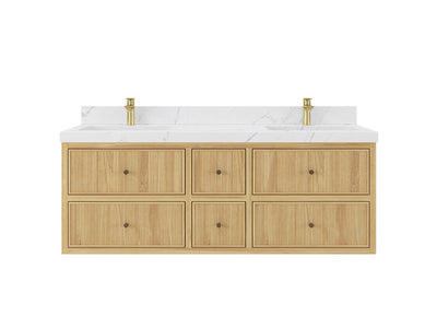 Sonoma Floating Teak 60 in. W x 22 in. D Double Sink Bathroom Vanity - Willow Bath and Vanity