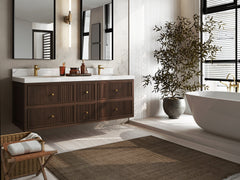Sonoma Reeded Floating Teak 60 in. W x 22 in. D Double Sink Bathroom Vanity - photo 2
