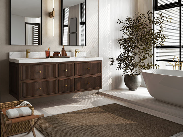 Sonoma Floating Teak 60 in. W x 22 in. D Double Sink Bathroom Vanity - photo 2