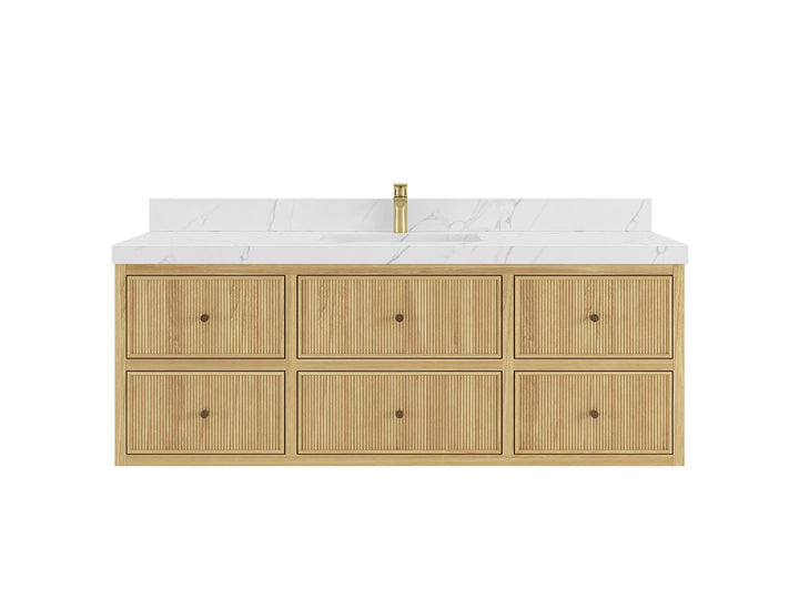 Sonoma Floating Teak 60 in. W x 22 in. D Single Sink Bathroom Vanity - photo 1