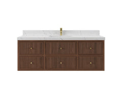 Sonoma Reeded Floating Teak 60 in. W x 22 in. D Single Sink Bathroom Vanity - photo 1