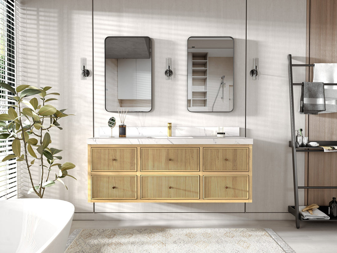 Sonoma Floating Teak 60 in. W x 22 in. D Single Sink Bathroom Vanity - Willow Bath and Vanity