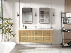 Sonoma Reeded Floating Teak 60 in. W x 22 in. D Single Sink Bathroom Vanity - photo 4