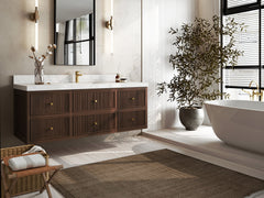 Sonoma Reeded Floating Teak 60 in. W x 22 in. D Single Sink Bathroom Vanity - photo 2