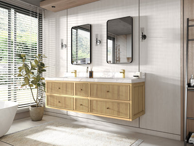 Sonoma Floating Teak 72 in. W x 22 in. D Double Sink Bathroom Vanity - Willow Bath and Vanity