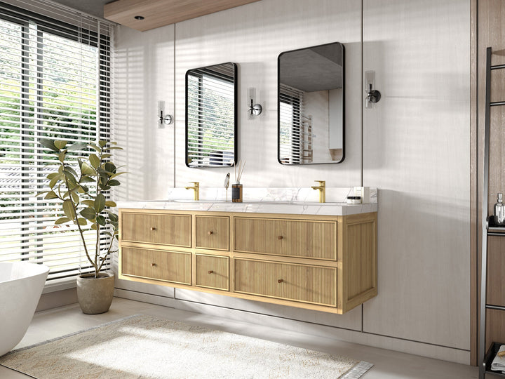 Sonoma Floating Teak 72 in. W x 22 in. D Double Sink Bathroom Vanity - photo 2