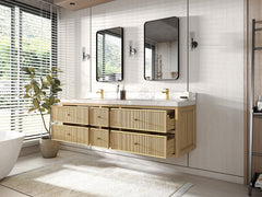 Sonoma Reeded Floating Teak 72 in. W x 22 in. D Double Sink Bathroom Vanity - photo 3